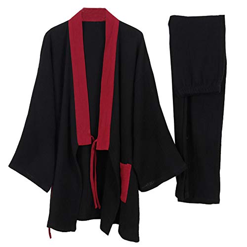 un-brand Japanischer Kimono-Baumwoll-Hanfu-Pyjama-Anzug für Herren in Übergröße Zen-Kleidung Taoistische Kleidung (Größe XL, B)