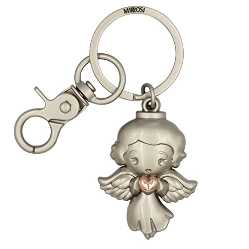 MIRROSI® Schutzengel Schlüsselanhänger mit Karabinerhaken Glücksbringer süßer Engel ELSA Anhänger mit Herz aus Metall als Geschenk für deinen Lieblingsmenschen (Roségold)