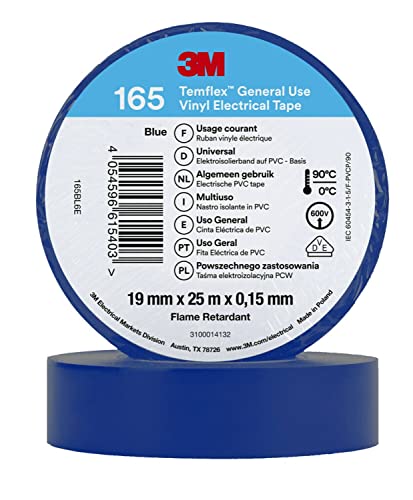 3M Temflex™ Vinyl-Isolierband 165, Blau, 19 mm x 25 m, 10 Rollen