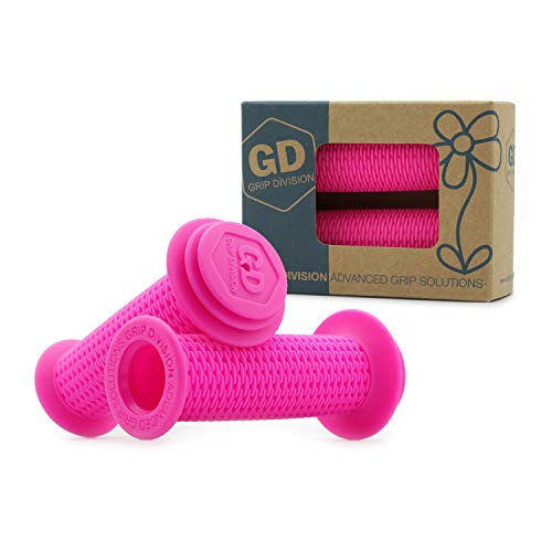 GD Grip Division ® Kinderfahrradgriffe mit Sicherheits Prallschutz und Durchschlagschutz, schadstofffrei, für 22.2 mm Lenker, neon rosa