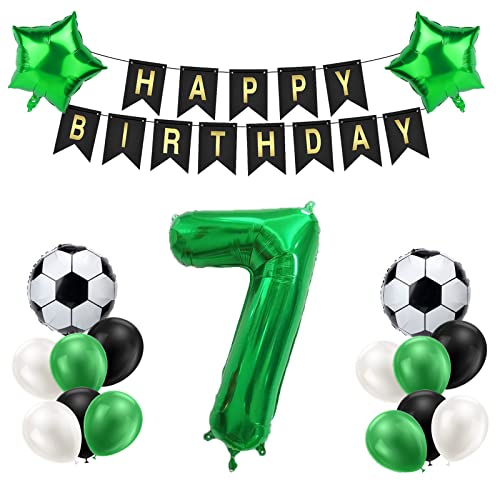 Creaher Fußball Luftballon 7 Jahre Geburtstag, Grün 7. Geburtstagsdeko Jungen, Fußball 7 Geburtstag Deko, Happy Birthday Banner 18'' Stern Ballons für Kinder Fußball Party Deko