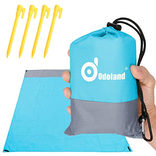 Odoland Picknickdecke Stranddecke Wasserdicht 200 * 140 cm mit 4 Heringen Ideal für den Park Wandern Reise und Camping Blau