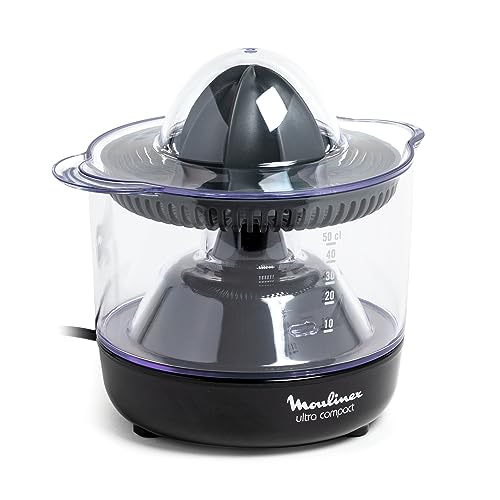 Moulinex PC1208 Elektrischer Entsafter Ultra Compact | 450ml Volumen | Orangenpresse & Zitruspresse mit 2 Drehrichtungen | Automatische Ein-/ Ausschaltung | 25W | schwarz