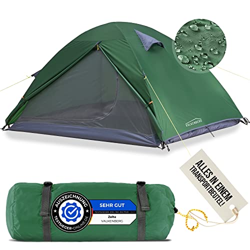 VALKENBERG Zelt 1-2 Personen, dunkelgrün - Ideales 1-2 Mann Zelt - Kleines Packmaß & Ultraleicht - Trekkingzelt - Ideal als Festival Zelt, Trekking Zelt oder Angelzelt - Outdoor Tent