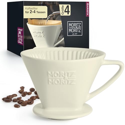 Moritz & Moritz Permanent Kaffeefilter Porzellan Größe 4 – Kaffeefilterhalter Wiederverwendbar – kompatibel mit Melitta Filtertüten 1x4