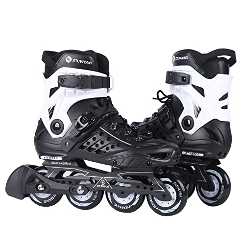 XIUWOUG Inliner Damen Herren, Inlinerskates,85A Rollen ABEC-9 Chrome Kugellager Dreifach Schutz Leichte Anfänger,Unisex Fitness Skates für Erwachsene,Schwarz,45