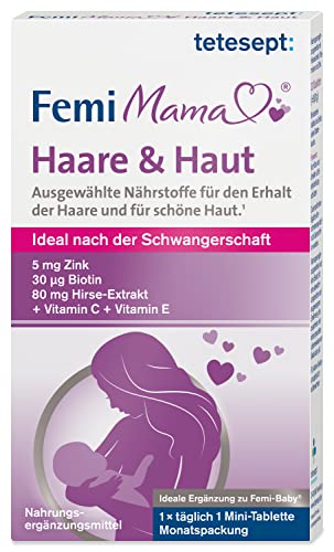 tetesept Femi Mama Haare & Haut – Ausgewählte Nährstoffe für den Erhalt kräftiger Haare & schöner Haut – Ideal nach der Schwangerschaft – 1 x 30 Tabletten