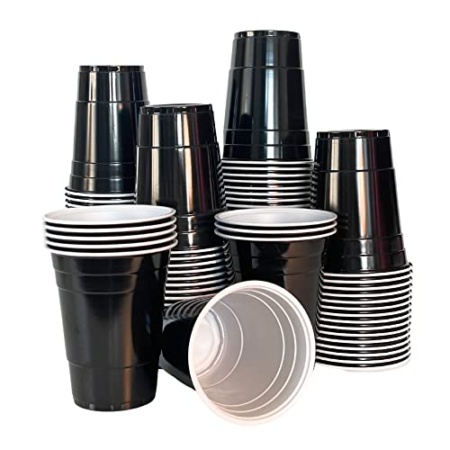 MBP My Beer Pong 50 Schwarze Becher Plastik (16 oz - 437 ml) - Wiederverwendbar - Spülmaschinengeeignet - Lebensmittelecht -