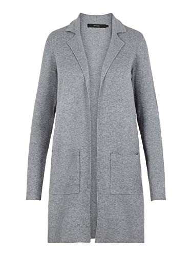 VERO MODA Damen VMTASTY FULLNEEDLE LS New Coatigan NOOS Mantel, Grau (Medium Grey Melange Medium Grey Melange), XL