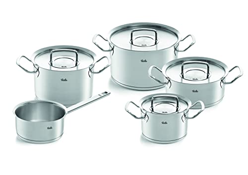Fissler Original-Profi Collection / Edelstahl-Kochtopfset, 5-teilig, Töpfe mit Metall-Deckel (3 Kochtöpfe,1 Bratentopf 1 Stielkasserolle-deckellos) - Induktion