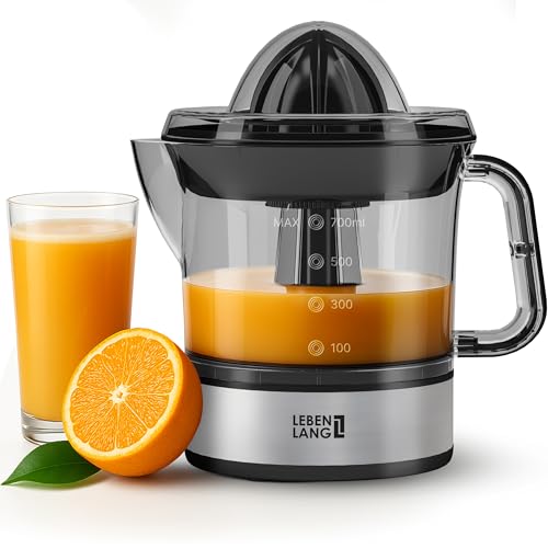 LEBENLANG Zitruspresse elektrisch - 2 Kegel & BPA-Frei I Hohe Saftausbeute I 700ml Orangenpresse elektrische Saftpresse Edelstahl für Zuhause I Entsafter Zitronenpresse Orangensaftpresse Fruchtpresse