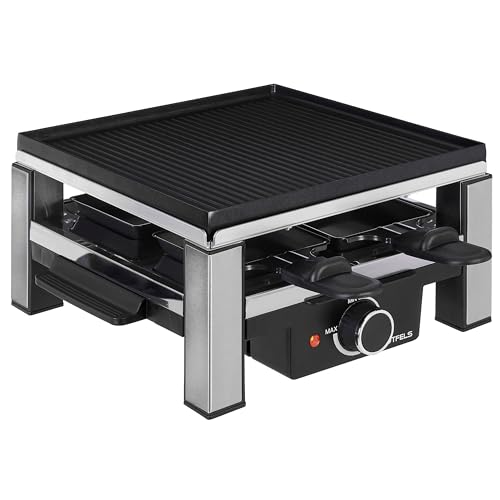 GUTFELS 4-Pfännchen-Raclette RACLETTE 4010 | Raclette Grill 4 Personen | 900 W | Antihaftbeschichtung | Stufenlose Regulierung | Raclette 4 Personen