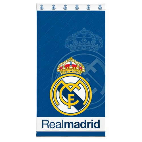 SaoTi Real Madrid Handtuch aus Mikrofaser, 70 x 140 cm, Blau mit Wappen, für Strand und Fitnessstudio