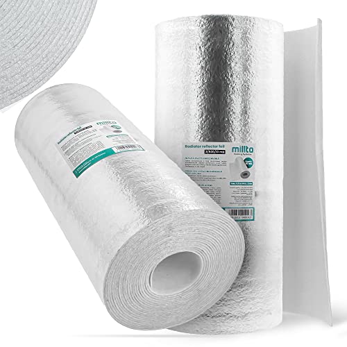 Millto™ Heizkörper Reflexionsfolie 10m x 0,5m x 3mm | Wandisolierung Reflexionsplatte Reflektionsfolie Isoliermatten Thermomatte Alufolie Heizung Isolierung Dämmung Isolierfolie Dämmfolie