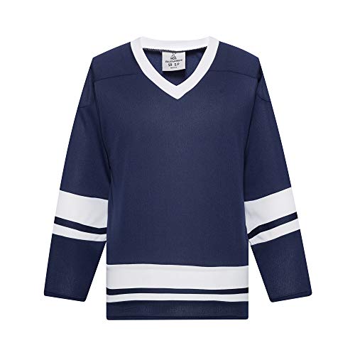 EALER H400 Series Blank Eishockey Übungstrikot League Jersey Teamtrikot, Marineblau/Weiß, L