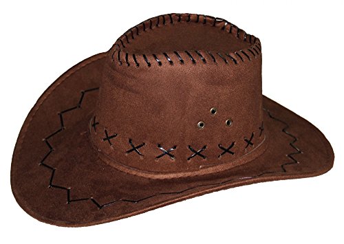 Cowboy Hut für Erwachsene in brauener Leder-Optik - Ideal für Männer und Frauen an Karneval Fasching Party Cowgirl Cowboyhut Damen Western Filz