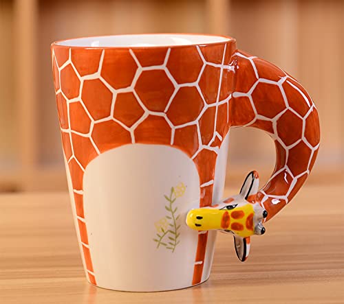 Arawat 3d Tassen Tier Giraffe Tasse Geschenk Lustige Tasse Kaffeetasse Keramik 400 ml Teetasse mit Löffel & Untersetzer Tee Kaffee Becher Süße Geburtstagsgeschenk für Freund Jungen Frauen Männer