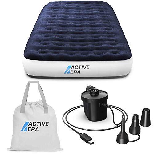 Active Era Luxus Camping Einzel Luftbett mit elektrischer Luftpumpe - Luftmatratze für 1 Person mit tragbarer Akku Luftpumpe, USB Ladekabel und Tragetasche - 99 x 203 x 22 cm