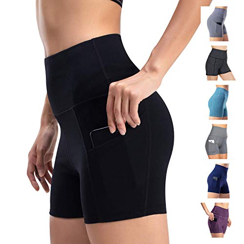 Damen Yoga Shorts Kurze Sporthose Fitness Shorts Cool Atmungsaktiv High Waist Kurze Hose Blickdicht Gym Shorts(Schwarz,M