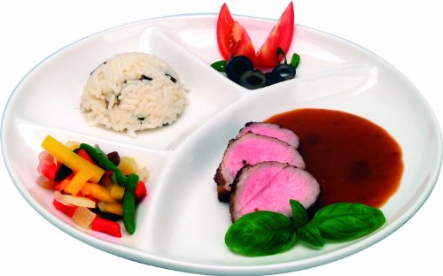 6 Stück Fondueteller Fondue Teller Racletteteller Grillteller 24 cm Ø mit 4 Einteilungen Porzellan