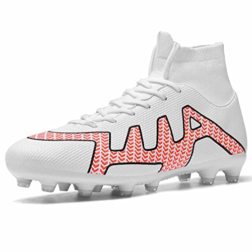 Unitysow Fußballschuhe Herren Outdoor High Top Spike Cleats Fußball Stiefel Professionelle Athletics Trainingsschuhe,Weiß,EU44