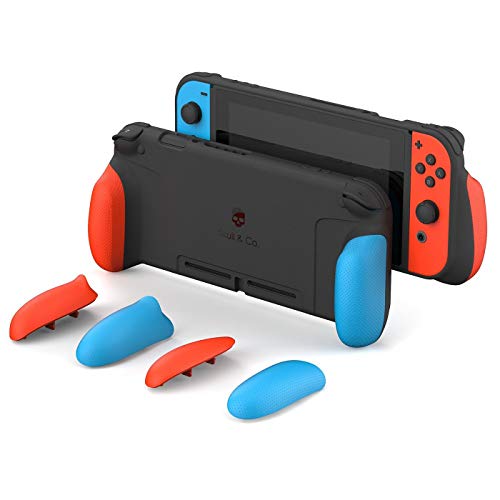 Skull & Co. GripCase: Eine andockbare Schutzhülle mit austauschbaren Griffen [passend für alle Handgrößen] für Nintendo Switch [Keine Tragetasche] - Neon-Rot & Neon-Blau