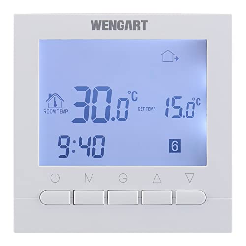 Wengart Fußbodenheizung Thermostat mit Touchscreen für Wasser Fußbodenheizung Raumthermostat Digital WG02B04,3A AC230V Unterputz Montage, Weiße Hintergrundbeleuchtung