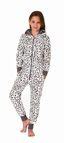 Normann Mädchen Schlafanzug Einteiler Jumpsuit Overall aus Coralfleece im Animal Look, Farbe:braun, Größe:152