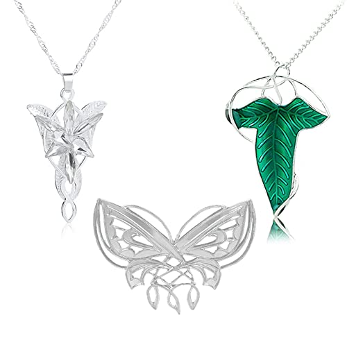YouU 3 Stück Arwens Abendstern Halskette Elfengrüne Lorien-Brosche Halskette Herr der Ringe Schmetterlings Elfen Brosche Schmuck