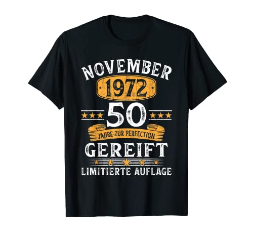 November 1972 Lustige Geschenke Zum 50 Geburtstag Mann Frau T-Shirt