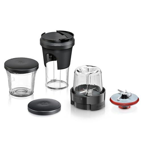 Bosch Zubehör MUZS68TM, Multi-Zerkleinerer-Set, Kräuter-/Gewürzmühle, Universalzerkleinerer, Mixer, Aufbewahrungslösung, ToGo-Deckel, für Küchenmaschine Serie 6, Serie 8, schwarz