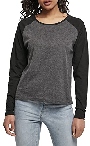 Urban Classics Damen Ladies Contrast Raglan Longsleeve T-Shirt, Charcoal/Black, S