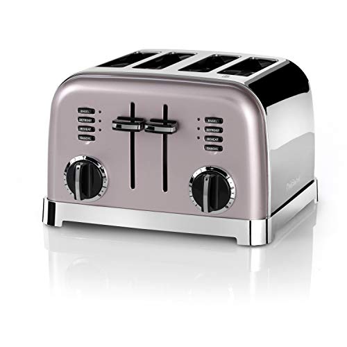 Cuisinart 4-Schlitz Toaster mit 6 Bräunungsstufen und Auftau-, Aufwärm- und Stop-Funktion, extra breite Toastschlitze, Retro Design, rosa, CPT180PIE