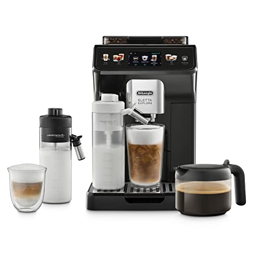 De'Longhi Eletta Explore Perfetto ECAM452.57.G Kaffeevollautomat mit LatteCrema Milchsystem, heiße und erfrischende Getränke auf Knopfdruck, 3,5 Zoll TFT Touchscreen Farbdisplay,Kaffeekanne inklusive