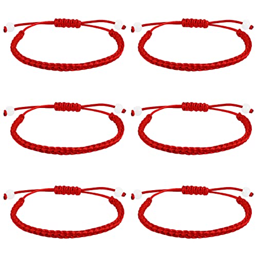 Yolev 6 Stück Rot Armband Verstellbares Rotes Seil Geflochtenes Bracelet Geknotetes Glücksamulett Armband Freundschaftspaar Armband