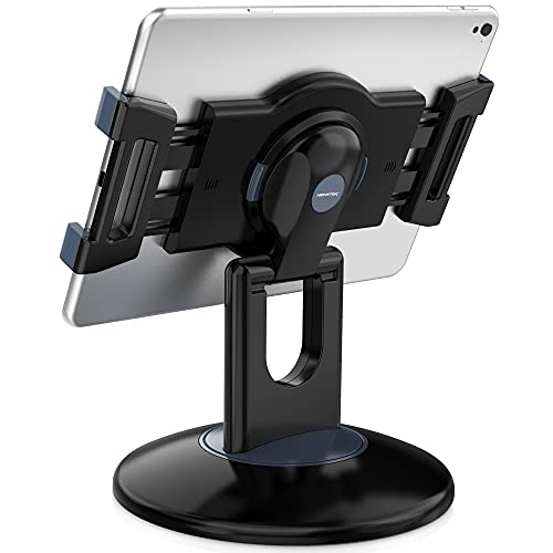AboveTEK Tablet Ständer iPad Halterung mit Zwei Clips, Tablet Halter für iPad Pro Air Mini POS Business Küche Tisch, Geeignet für iPads von6.6-13.5Zoll(Schwarz) 360 Grad Drehung