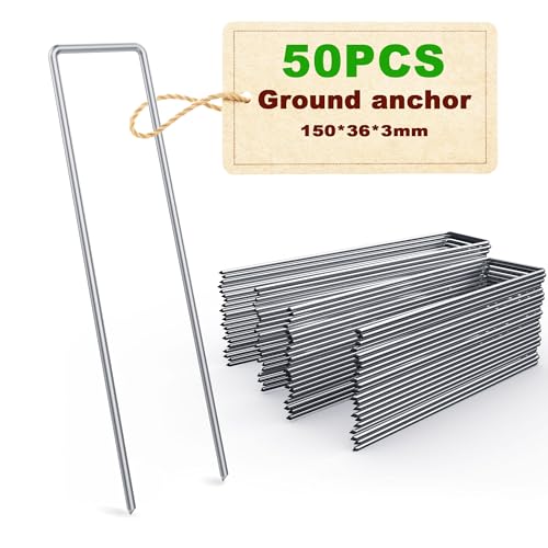 (50 Stück) Heringe erdnägel stabil, heringe Camping 150mm x 36mm,Ø3 mm,erdanker bodenanker für Camping, erdanker unkrautvlies,et zur Befestigung Zäunen,Unkrautfolie,Kunstrasen, oder fürs Camping