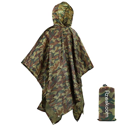 Azeekoom Regenjacke Regenponcho, Regenmantel Wasserdicht Unisex Camping Zelt Campingdecke 3 in 1 Multifunktionaler Regencape für Picknick im Freien Trekking Camping Angeln Jagd Ausflug (Tarnung)