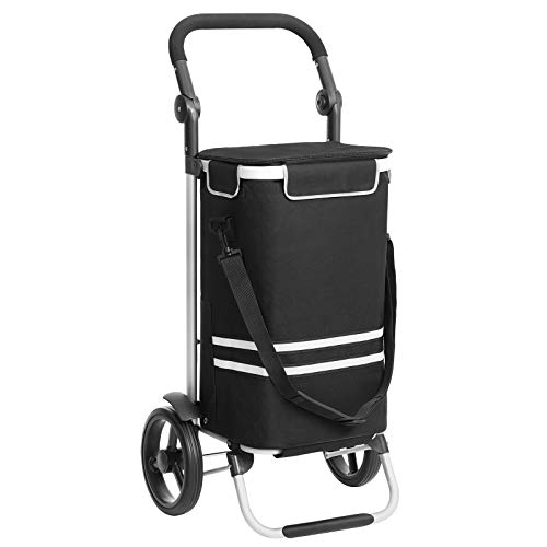 SONGMICS Einkaufstrolley, klappbar, Stabiler Einkaufswagen, mit Kühlfach, große Kapazität 35 L, multifunktional, Handwagen mit Rollen, abnehmbare Tasche, schwarz KST03BK