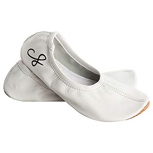 Siegertreppchen Turnschläppchen Leder (Größe 34) Weiß, Gymnastikschuhe für Kinder & Erwachsene - Ballettschuhe atmungsaktiv & rutschfest