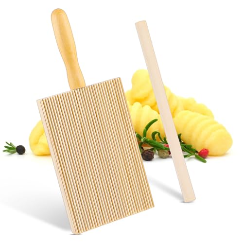 HJZHII Gnocchi Brett Set, Spätzlebrett Nudelbrett Aus Natürlichem Buchenholz Paddel Mit Rolle Italienische Nudelbesteck Für Garganelli Makkaroni Nudelmaschine Tortellini Cavarola Rolle