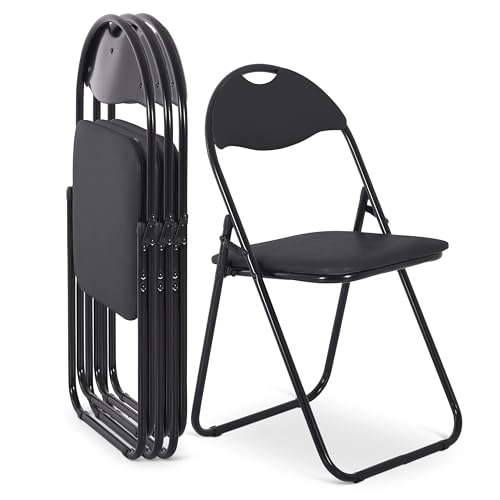 Raburg Klappstuhl 4er-Set, praktisches Gästestuhl-Set zum Klappen, gepolstert, leicht & bequem, Belastbarkeit 100 kg, Metallgestell, für Gäste, Büro, Event & Party, Paul, Schwarz/Schwarz
