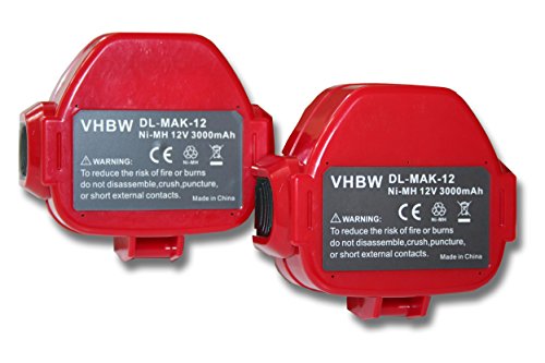 vhbw 2x Akku kompatibel mit Makita 6270DWE, 6270DWPE, 6271D, 6271DWAE, 6271DWAET2, 6271DWALE, 6271DWE Elektrowerkzeug (3000mAh NiMH 12V)