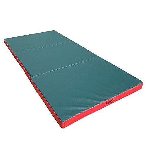 NiroSport Klappbare Turnmatte für zu Hause / 8 cm hohe Weichbodenmatte für Gymnastik & Yoga / Kinder Sportmatte für Turnhallen - hautfreundliche & abwaschbare Fitnessmatte (Grün/Rot, 210 x 100 cm)