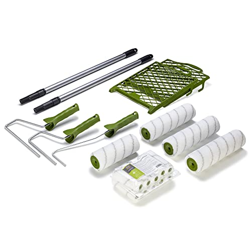 Colorus Malerset 21 tlg | Farbroller Set Wandfarbe 25cm, 18,cm 10 cm | Farbwalze Bügel, Farbgitter 27x29cm Teleskopstange Maler | Maler Set streichen, Farbroller mit Teleskopstange, Malerrolle groß