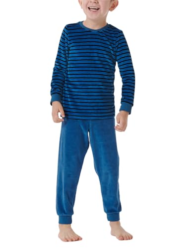 Schiesser Jungen Schlafanzug Warme Qualitäten Frottee - Fleece Interlock Größe 92 Bis 140 Pyjamaset, Blau_181870, 98 EU