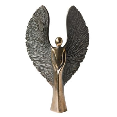 Bronze Engel, 17 cm, dunkel patinierte Flügel, Kerstin Stark