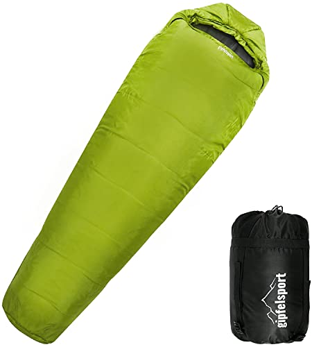 gipfelsport Mumienschlafsack - Outdoor Schlafsack für Erwachsene und Kinder | Mini Camping Sleeping Bag für den Herbst und Frühling (200gr/m²), grün