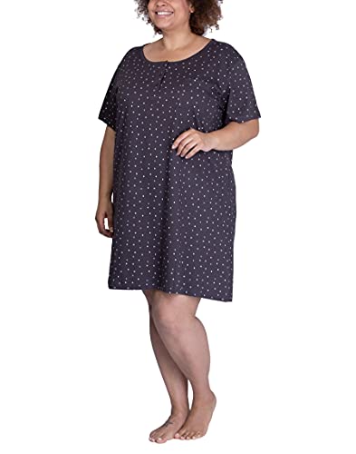 maluuna Damen Übergrößen-Nachthemd mit Punkten aus 100% Baumwolle, Farbe:anthrazit, Größe:3XL
