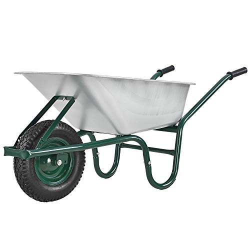 Juskys Schubkarre Garden | 100 Liter Volumen | 210 kg | Luftreifen mit Metall Felge | Wanne verzinkt | Garten Karre Schiebkarre Transportkarre